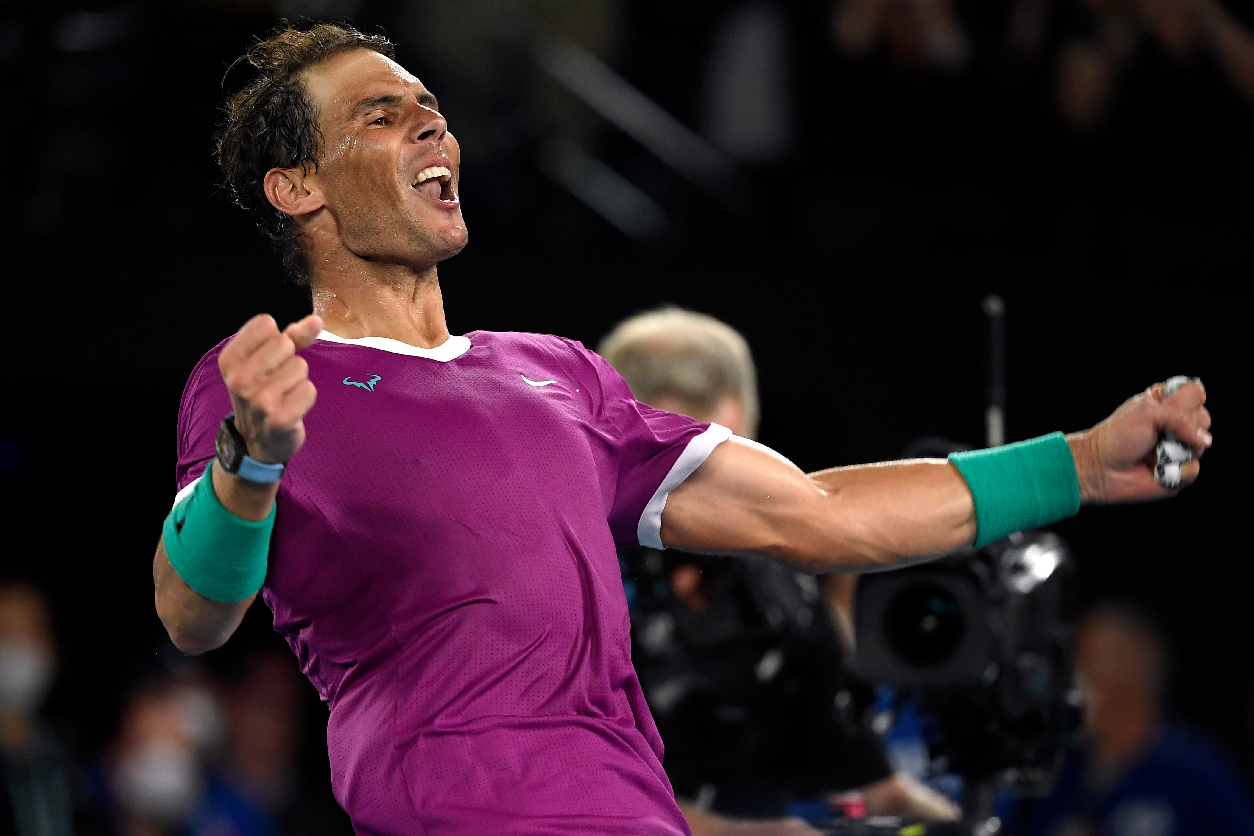 Rafael Nadal celebrated an epic win over Daniil Medvedev on Sunday (Andy Brownbill/AP)