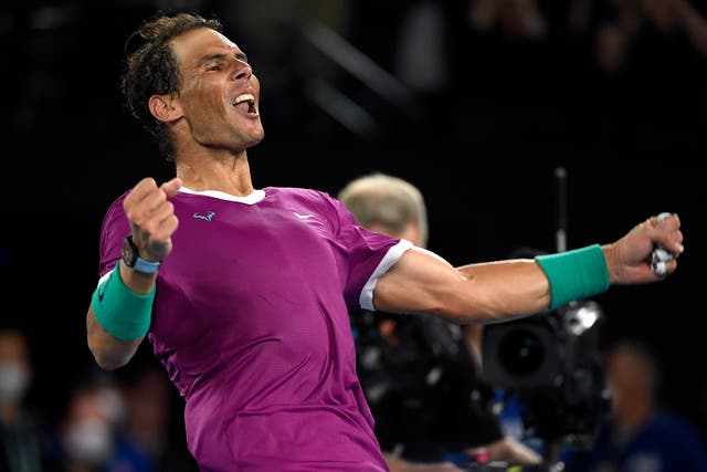 Rafael Nadal celebrated an epic win over Daniil Medvedev on Sunday (Andy Brownbill/AP)