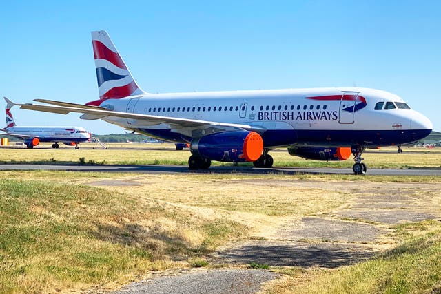 <p>Back in action: British Airways Airbus A320 parked at Bournemouth during the coronavirus pandemic</p>