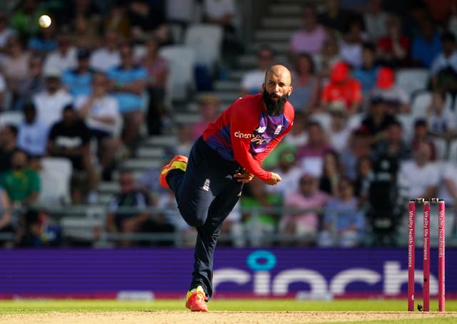 <p>Moeen Ali, pictured, and fellow spinners Adil Rashid and Liam Livingstone took a combined four for 54 in the final T20 against the West Indies </p>