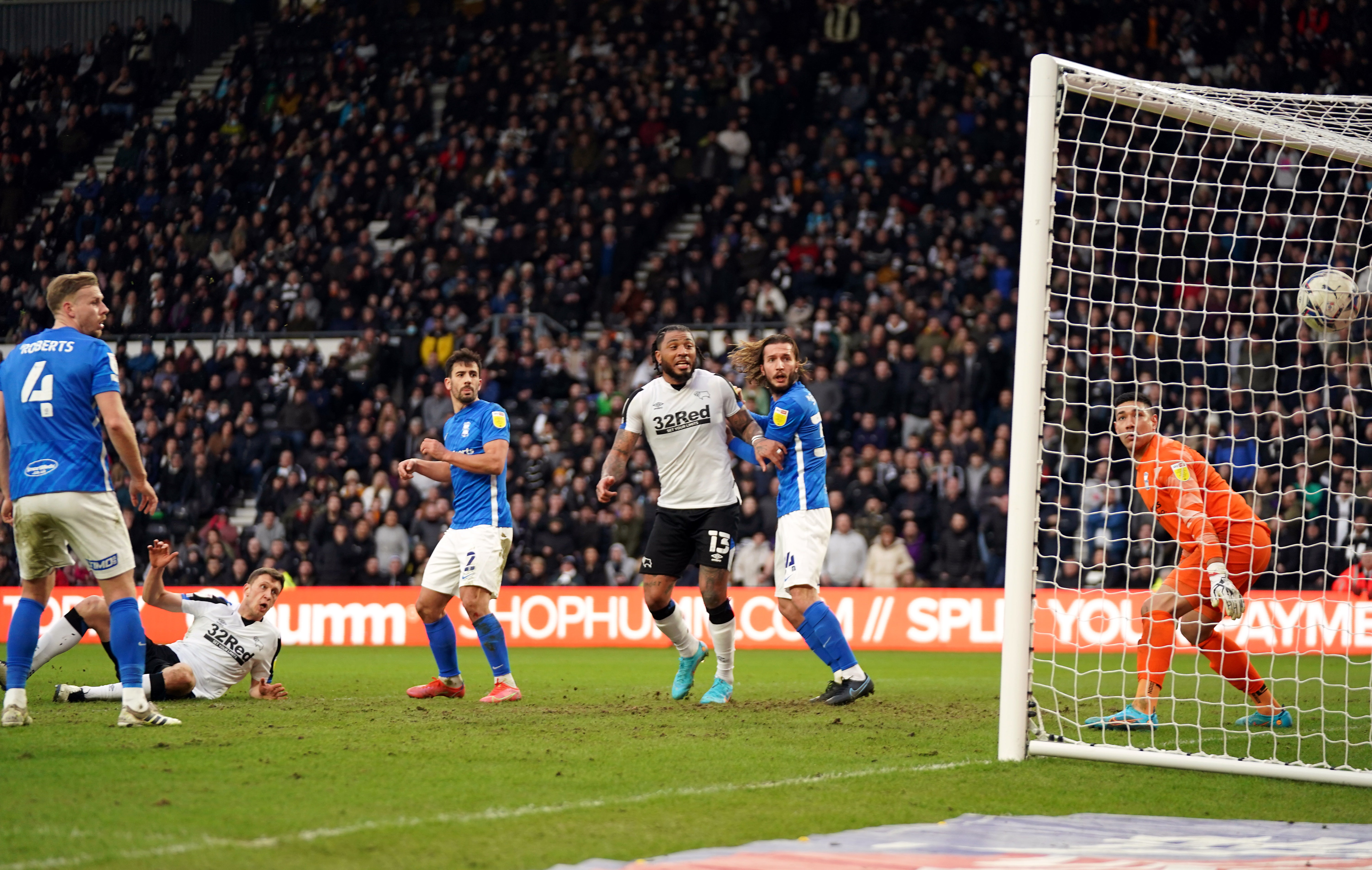 Krystian Bielik marked his first appearance in exactly a year with a stoppage-time equaliser for Derby at home to Birmingham (Tim Goode/PA)