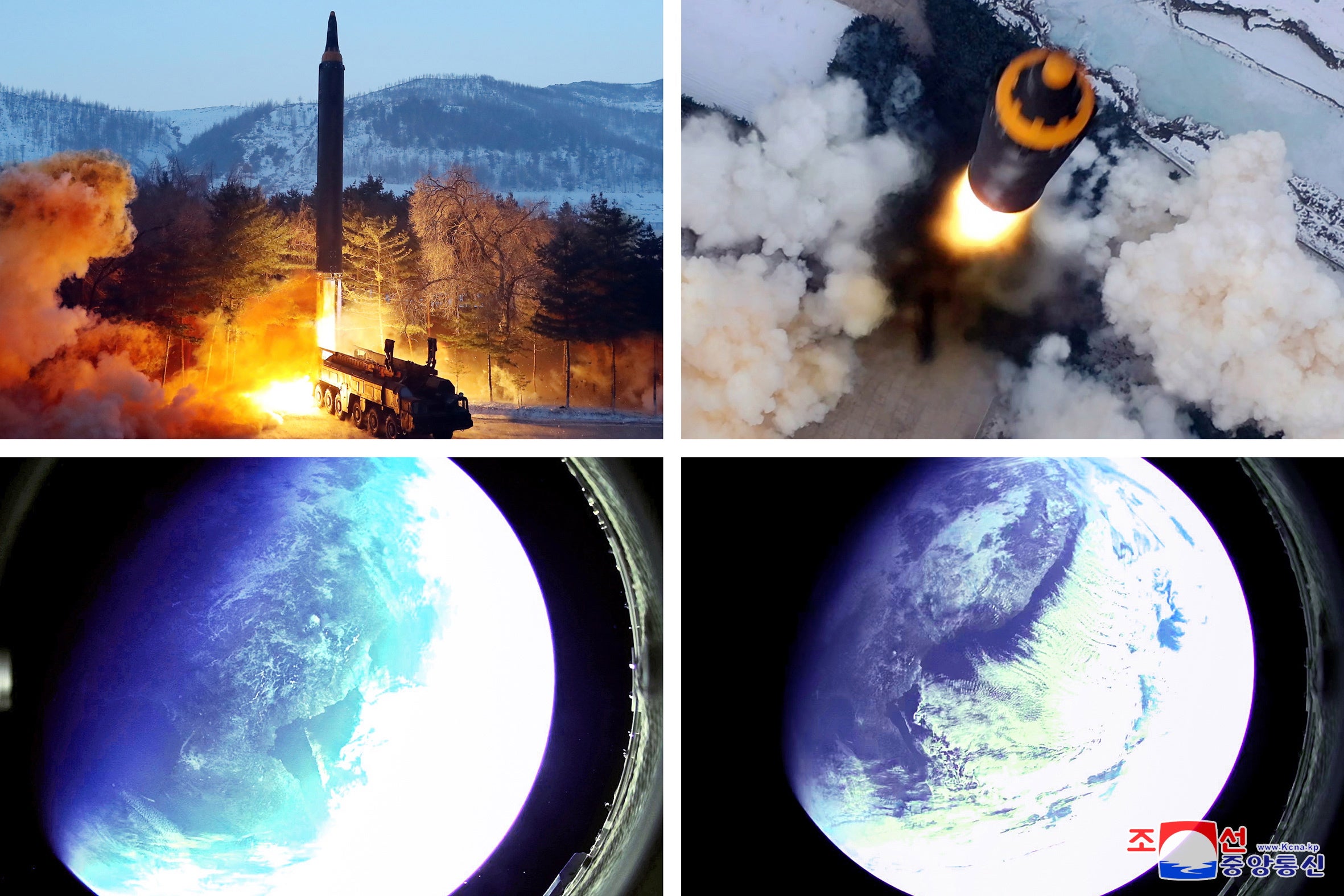 A Hwasong-12 “intermediate and long-range ballistic missile” test state media KCNA says was carried out on Sunday, along with pictures reportedly taken from outer space with a camera on the warhead of the missile