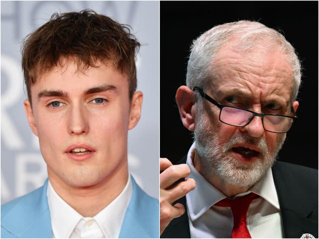 <p>Sam Fender and Jeremy Corbyn</p>