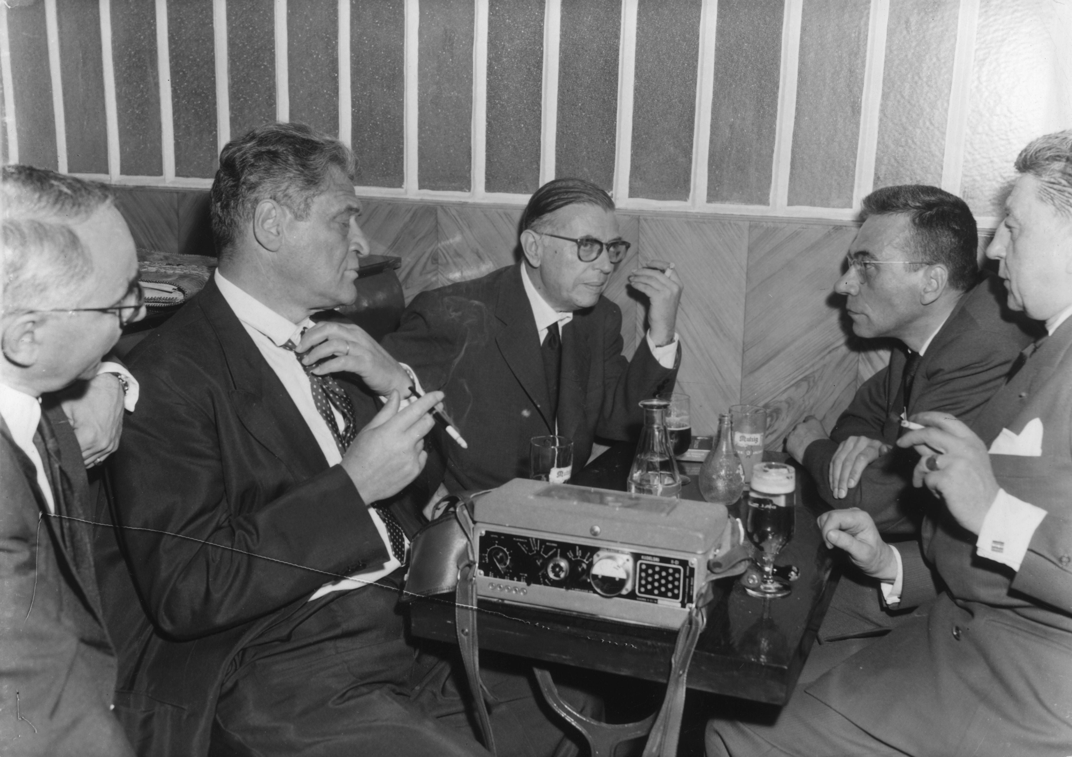 Left to right: Joseph Kessel with Sartre and journalist Roger Priouret circa 1965