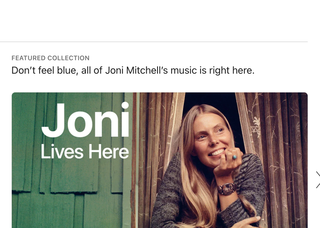 A banner on Apple Music encouraging fans to explore her catalogue