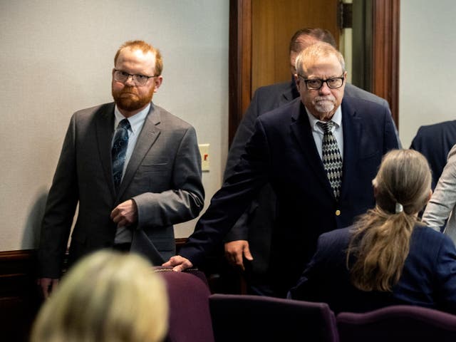 <p>File: Greg McMichael and his son, Travis McMichael in the courtroom </p>
