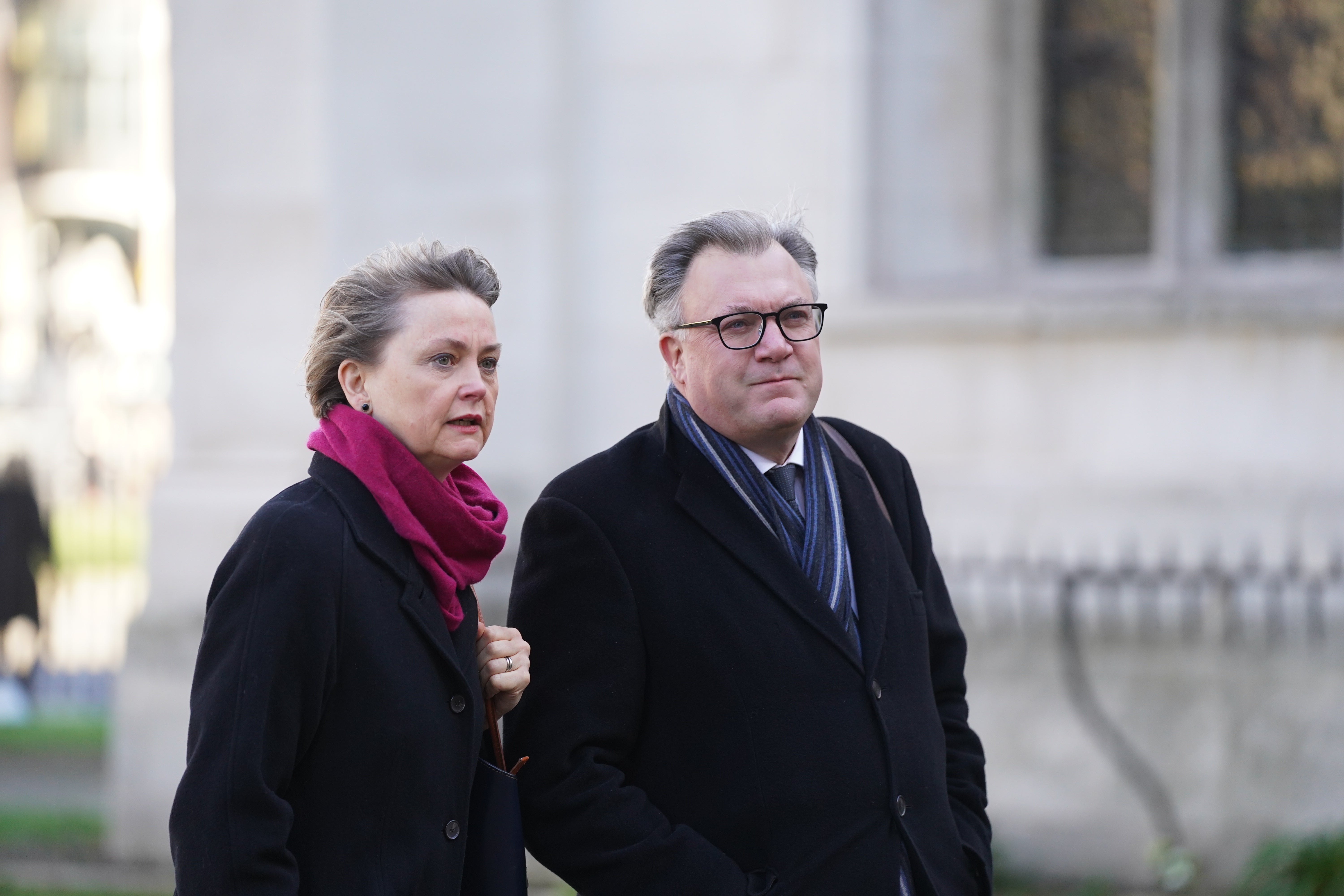 Ed Balls and Yvette Coooper arrive for the funeral of Labour MP Jack Dromey (Stefan Rousseau/PA)
