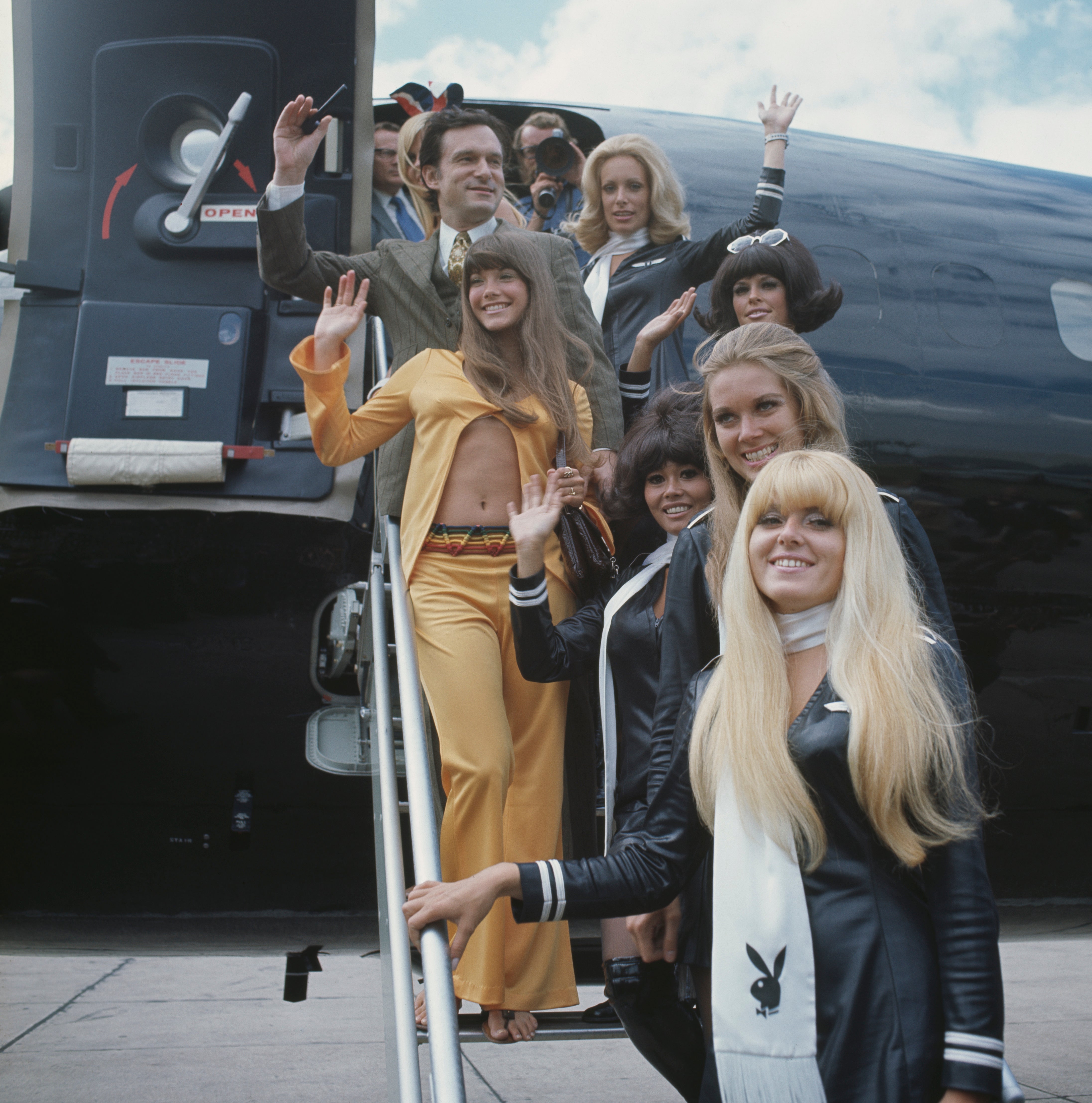 Hugh Hefner arrives at London Airport (now Heathrow Airport) on 29 July 1970