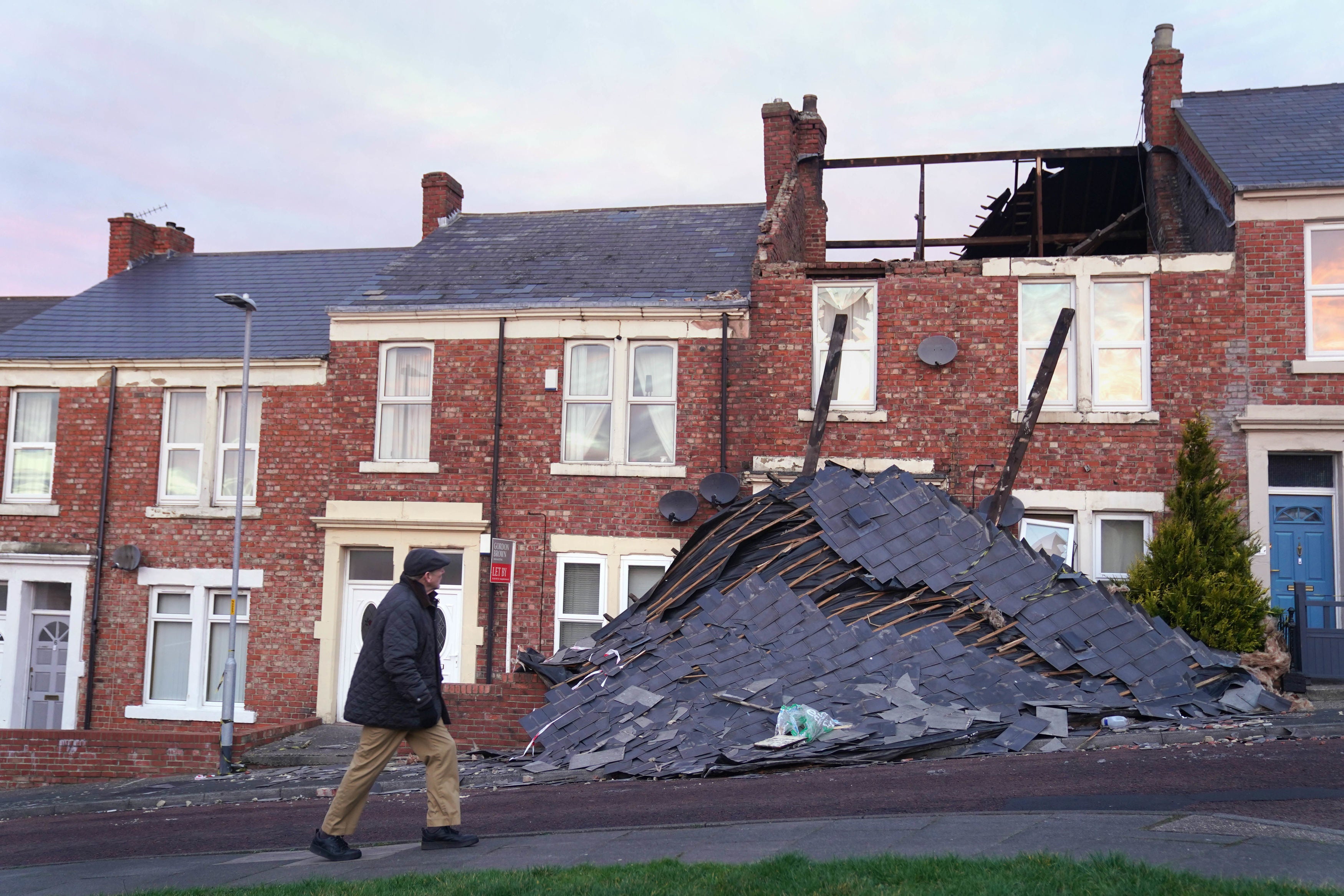 A house on Overhill terrace in Bensham, Gateshead which lost its roof after strong winds from Storm Malik