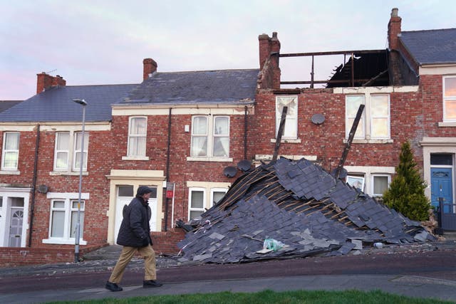 <p>A house on Overhill terrace in Bensham, Gateshead which lost its roof after strong winds from Storm Malik </p>