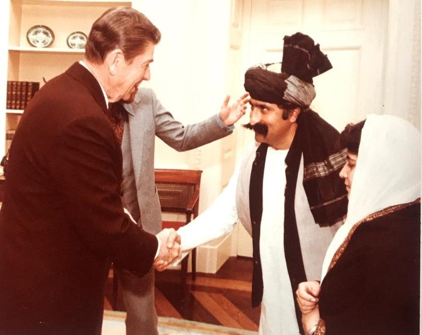 Mohamed meets Ronald Reagan in the Oval Office in 1983 to discuss Afghan resistance against the Russian invasion