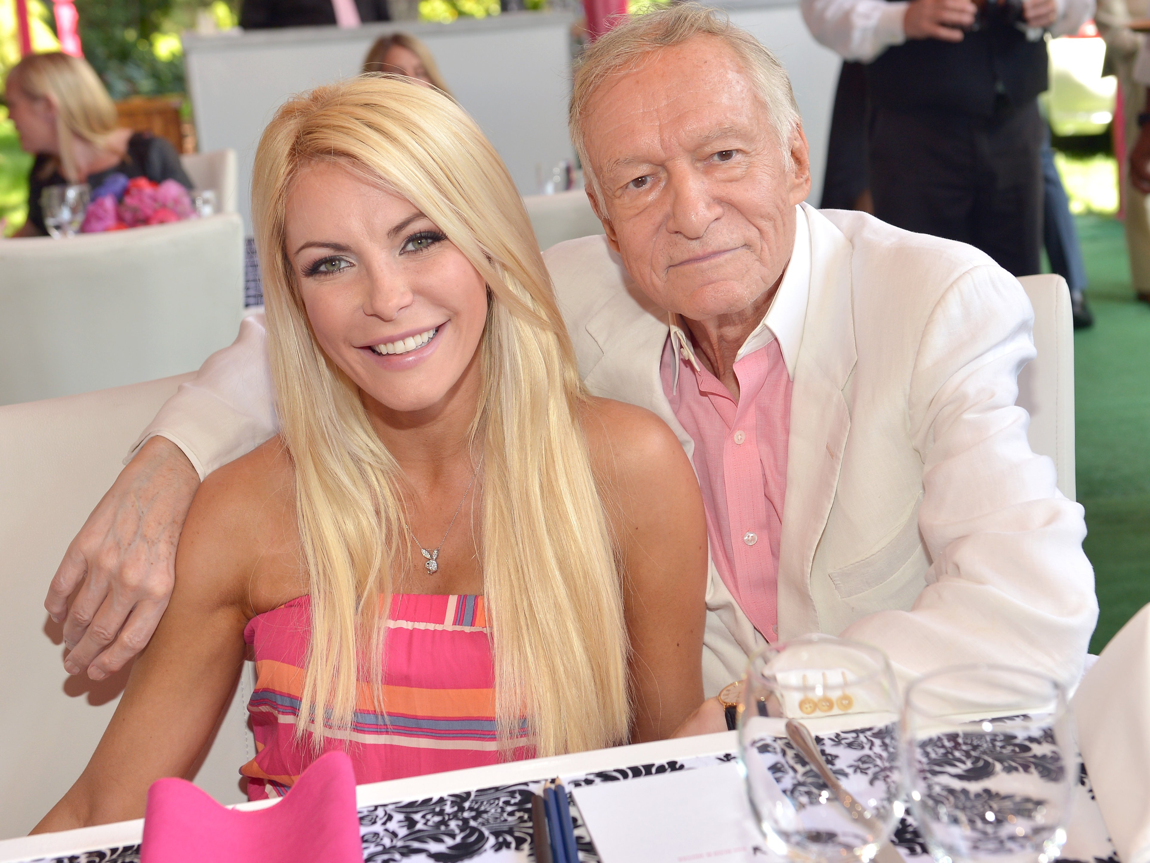 Hugh Hefner and his wife Crystal Hefner attend Playboy’s 2013 Playmate of the Year luncheon on 9 May 2013 at the Playboy mansion