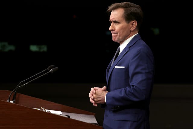<p>El Secretario de Prensa del Pentágono, John Kirby, realiza una rueda de prensa en el Pentágono donde habló sobre varios temas, incluida la tensión militar actual a lo largo de la frontera con Ucrania y Rusia</p>