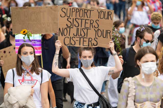 People taking part in a Black Trans Lives Matter march from Hyde Park, London (PA)