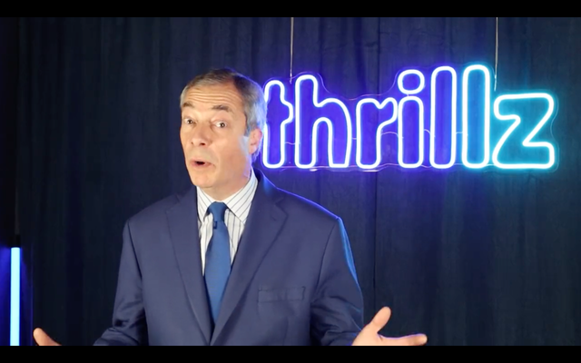 A screenshot of Nigel Farage promoting messages for Valentine’s Day via the personalised celebrity video messaging platform, Thrillz.