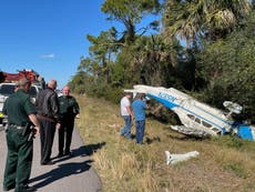 Two men injured after their plane crashes on Florida highway