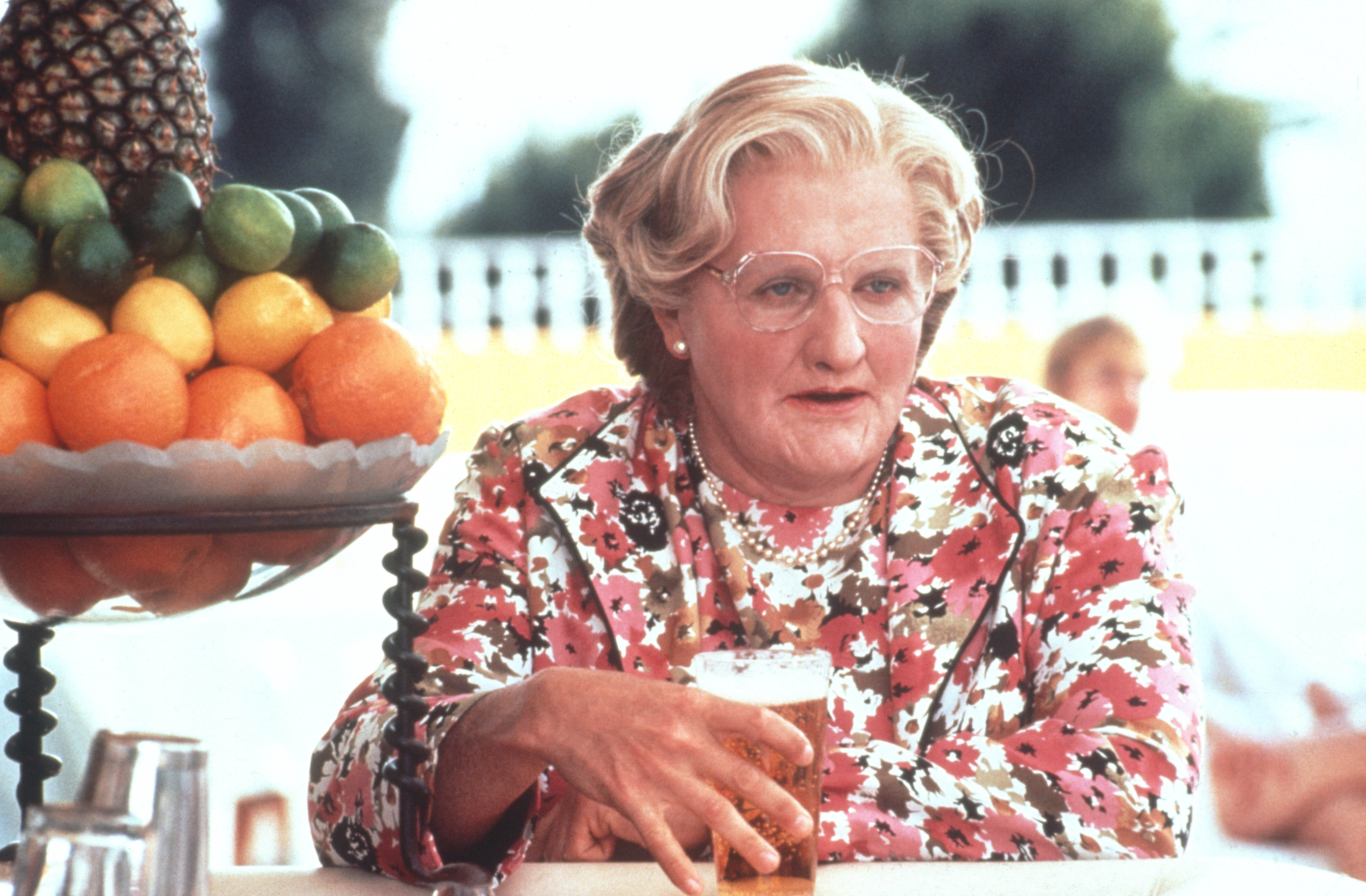 Robin Williams as Mrs Doubtfire in the much-loved 1993 film that was based on Fine’s novel ‘Madame Doubtfire’