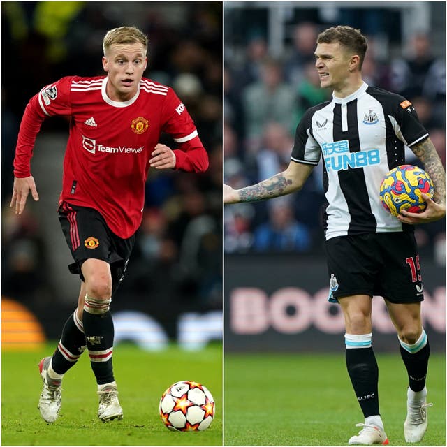 Donny Van de Beek and Kieran Tripper (Martin Rickett/Owen Humphreys/PA).