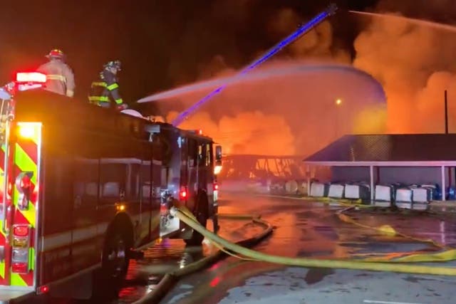<p>The Winston-Salem Fire Department respond to a blaze at a fertiliser plant on Monday night </p>