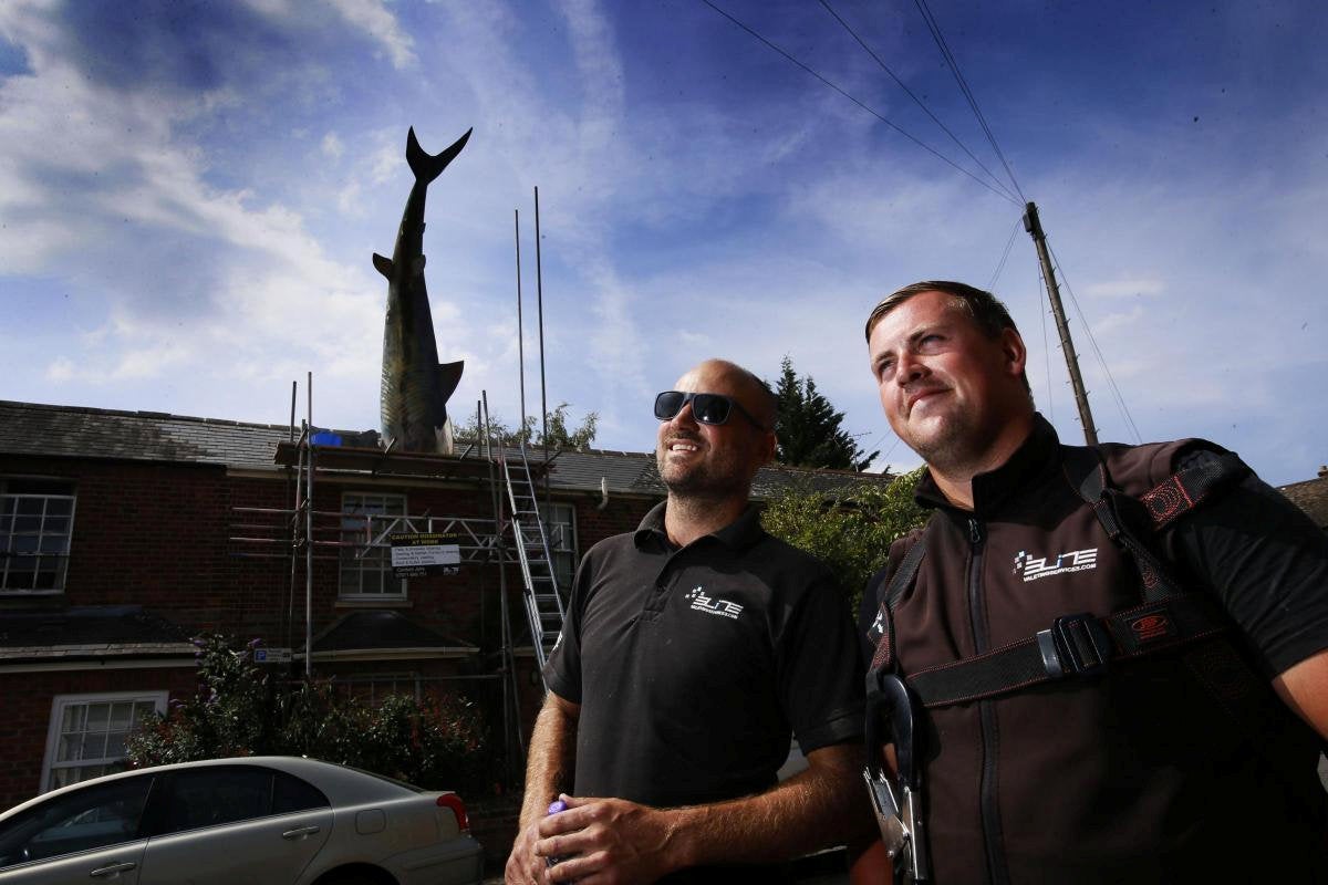 Workers restored the infamous fibre glass shark