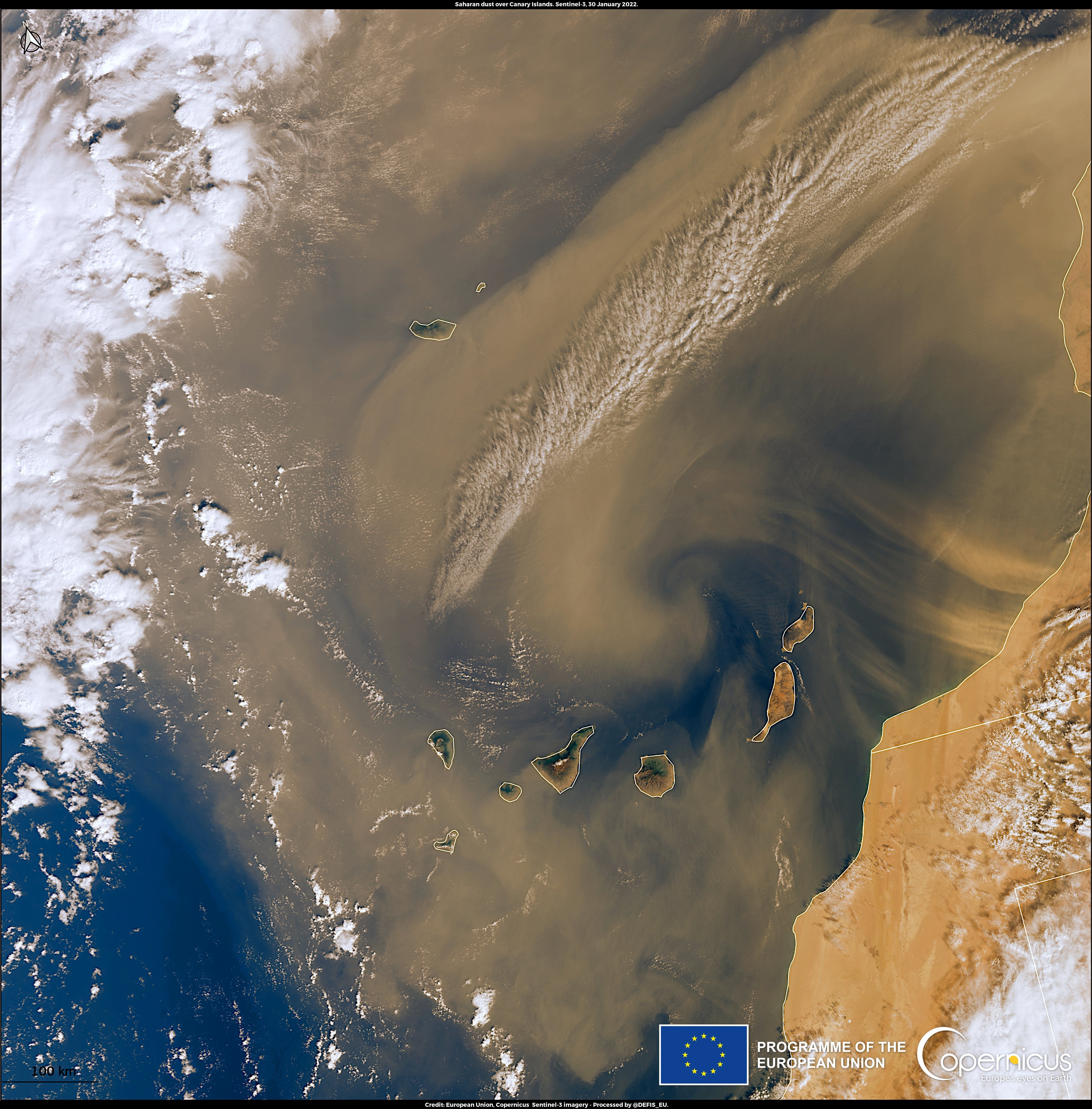 This image of the vast cloud was taken by the European Union Copernicus Sentinel-3 satellite