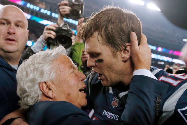 New England Patriots owner Robert Kraft (left) was among those to pay tribute to Tom Brady (Winslow Townson/AP)