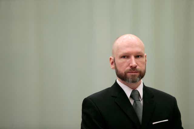 <p>Convicted mass murderer Anders Behring Breivik looks on during the last day of his appeal case </p>