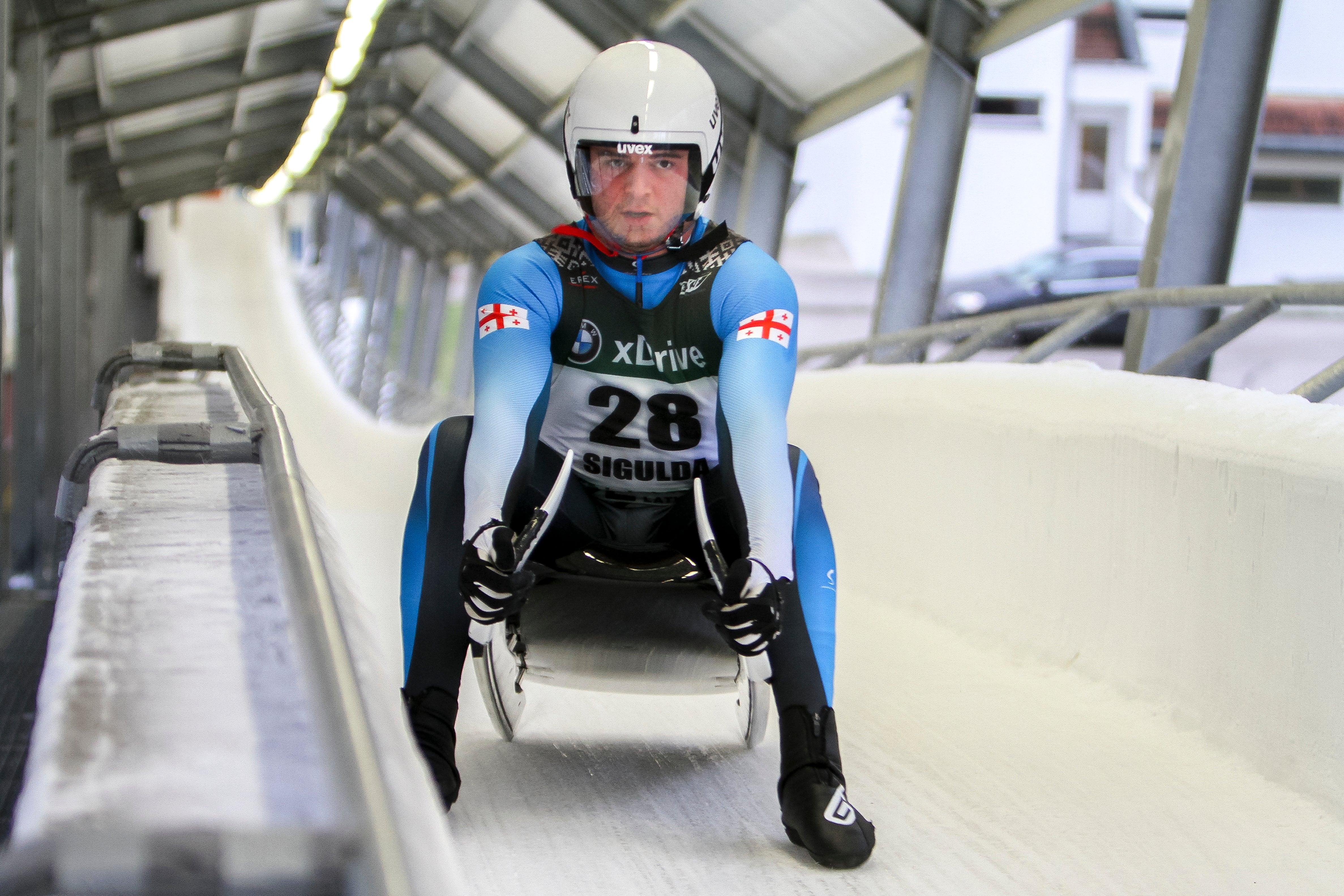 Saba Kumaritashvili pictured before a men’s race at the 52th FIL Luge European Championships in Sigulda, Latvia, in January 2021
