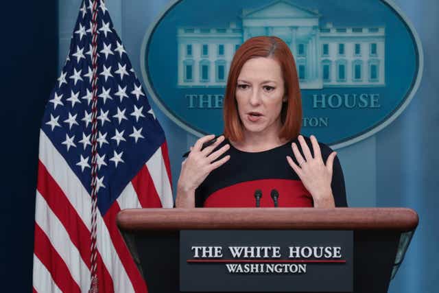 <p>White House press secretary Jen Psaki answers questions during the daily White House briefing on 1 February 2022 in Washington, DC</p>
