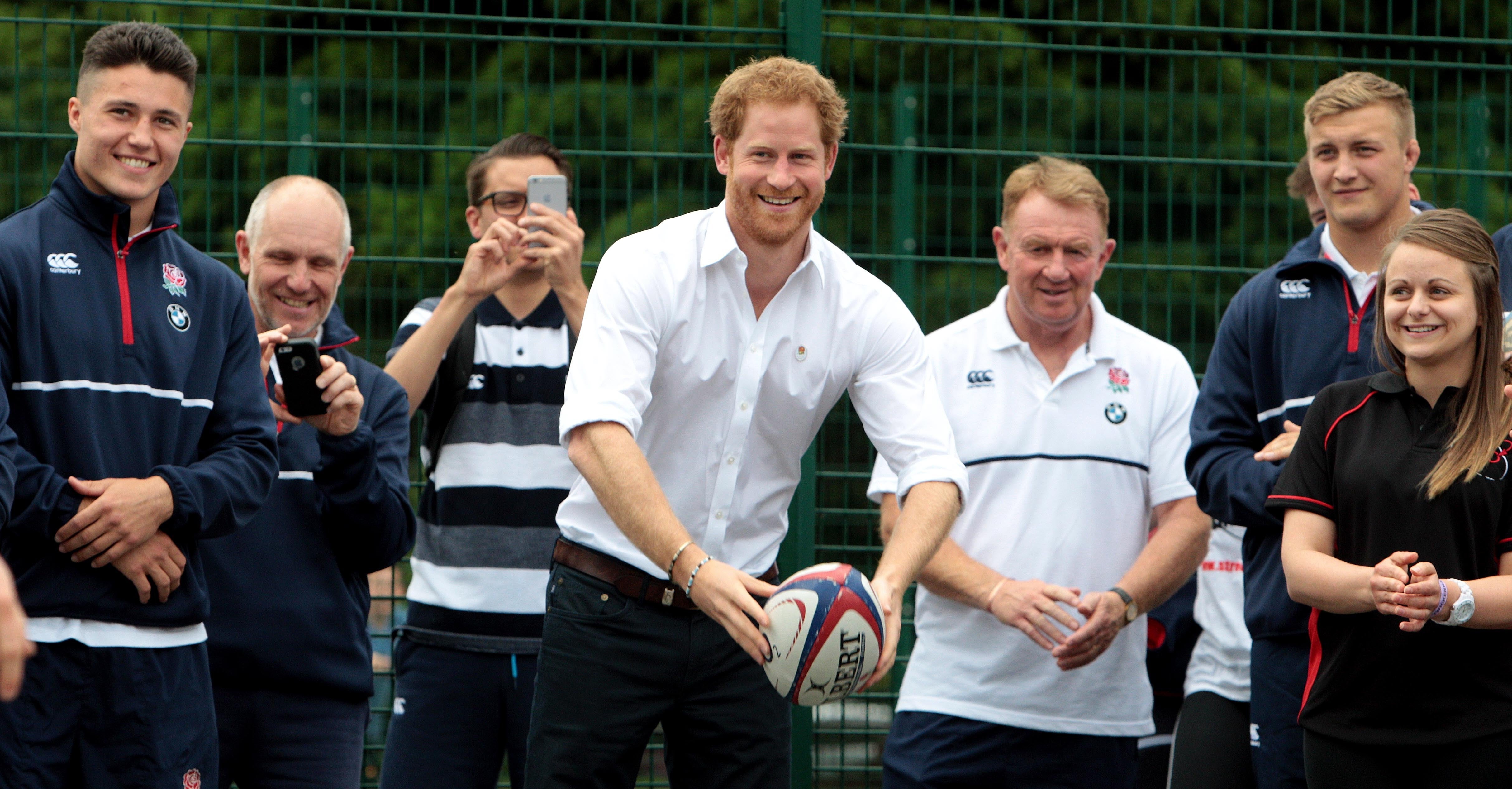 Harry taking part in an RFU-backed rugby programme in Stockport, Greater Manchester in 2016 (Peter Byrne/PA)