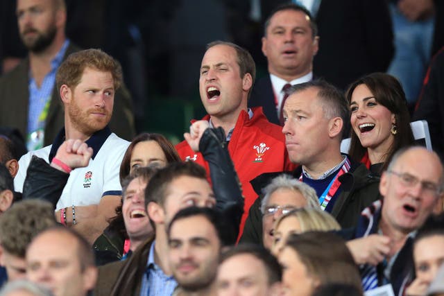 Harry, William and Kate at the England v Wales Rugby World Cup match at Twickenham in 2015 (Mike Egerton/PA)