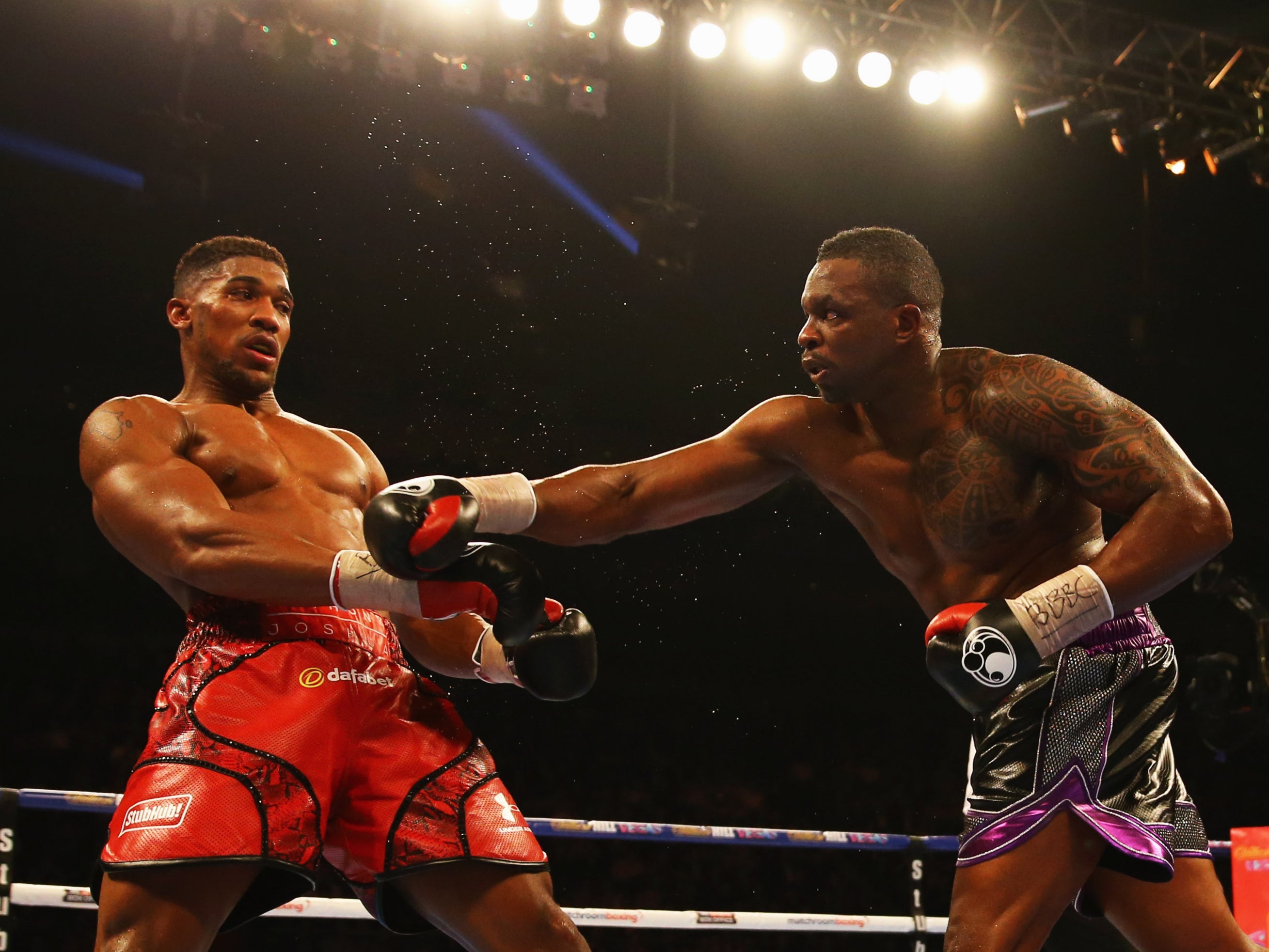Anthony Joshua (left) stopped Dillian Whyte in 2015