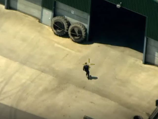 <p>Helicopter footage shows the the moment killer Daniel Boulton, 30, was arrested for the murders of his ex-girlfriend and her autistic nine-year-old son in Lincolnshire</p>
