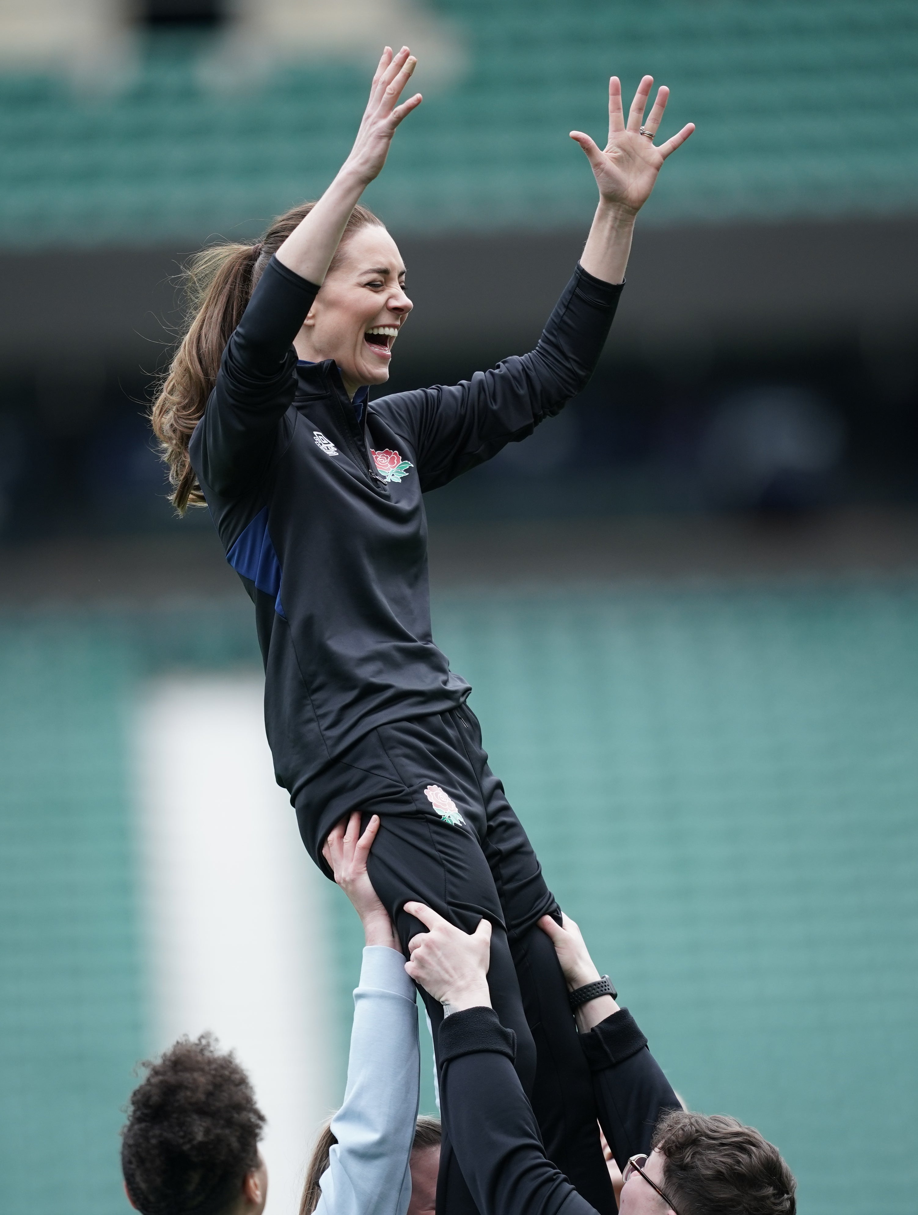 Kate was lifted up in a line-out during the training session (Yui Mok/PA)