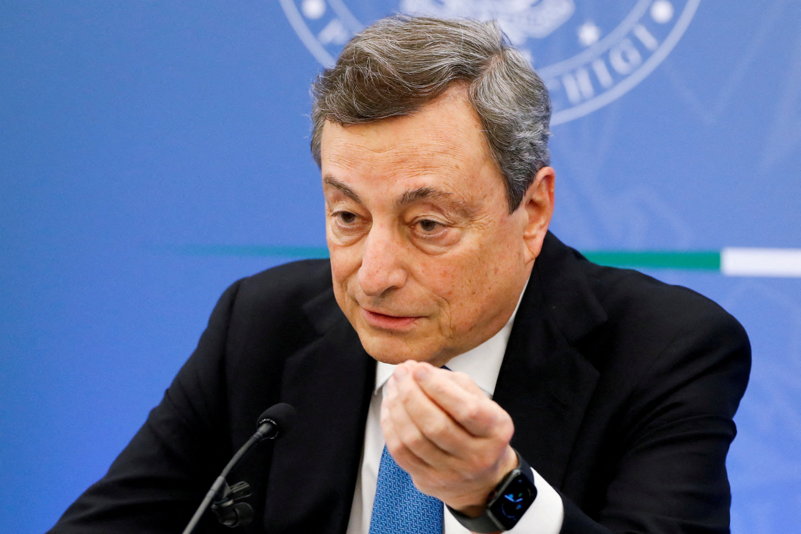File photo: Italian Prime Minister Mario Draghi holds a news conference in Rome, Italy, 24 November 2021