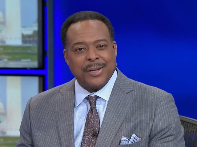 <p>Leon Harris presents the news on NBC4 Washington in late January 2022</p>