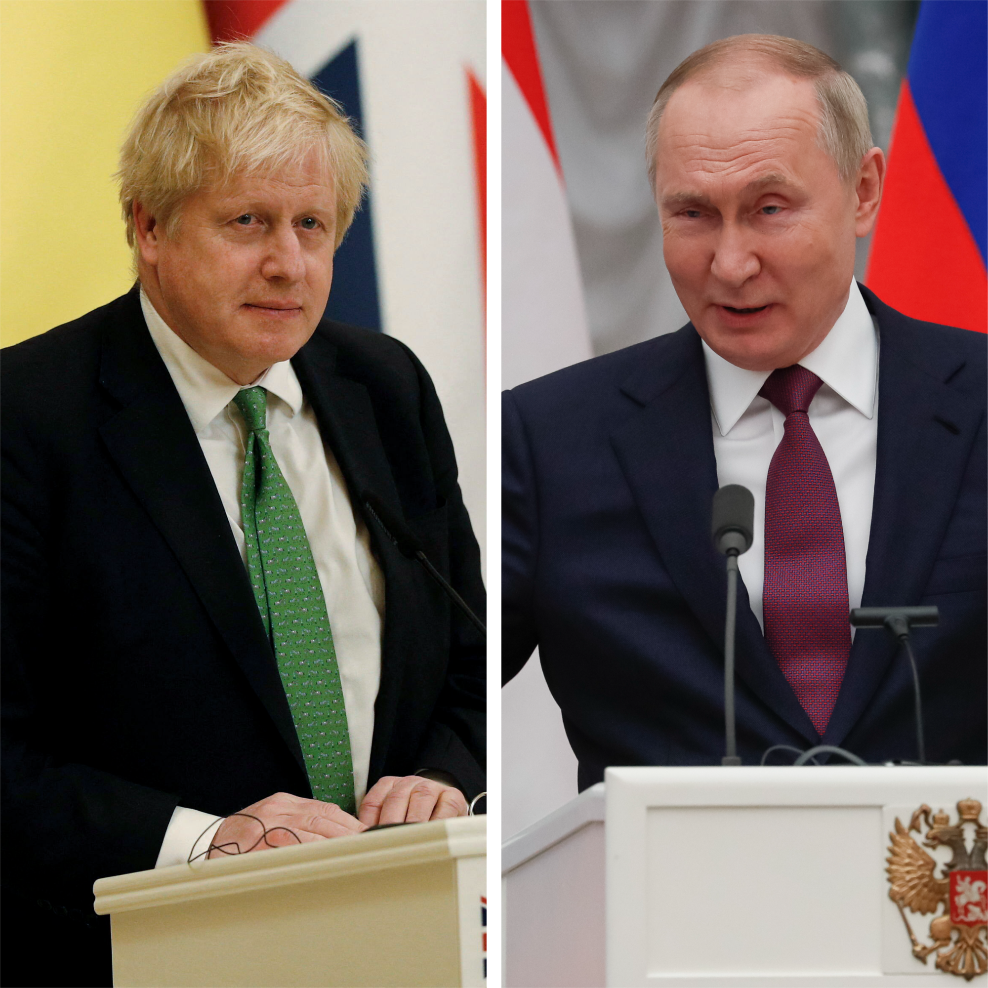 Boris Johnson and Vladimir Putin (Peter Nicholls/PA/Yuri Kochetkov/AP)