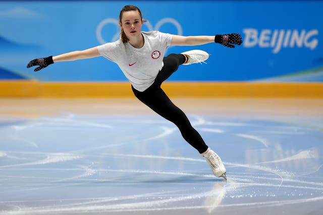 <p>Mariah Bell of Team United States skates during a practice session ahead of the Beijing 2022 Winter Olympic Games at Capital Indoor Stadium on February 01, 2022 in Beijing, China. </p>