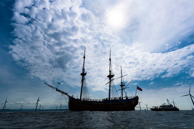 <p>HM Bark Endeavour, a full-scale replica of Captain Cook’s ship, is pulled by a tugboat from Middlesbrough to its permanent home in Whitby </p>