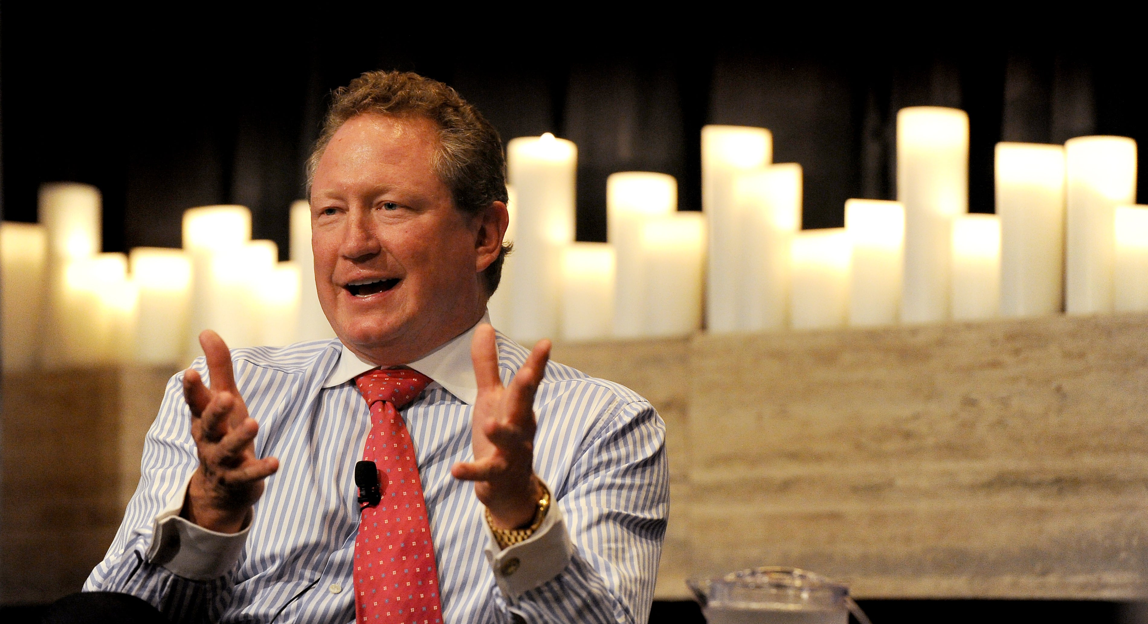Mining billionaire Andrew ‘Twiggy’ Forrest speaks during a business luncheon in Sydney on April 17, 2012