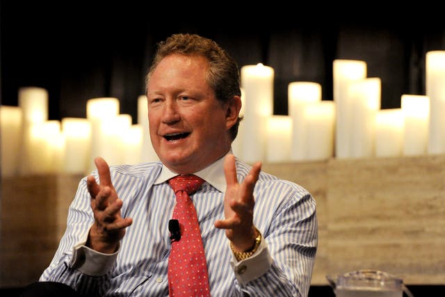 <p>Mining billionaire Andrew ‘Twiggy’ Forrest speaks during a business luncheon in Sydney on April 17, 2012</p>