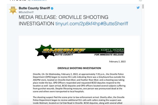 <p>Police received 911 calls shortly after 7:30 p.m. that someone was shooting inside a bus outside an am-pm convenience store in Oroville, north of Sacramento</p>