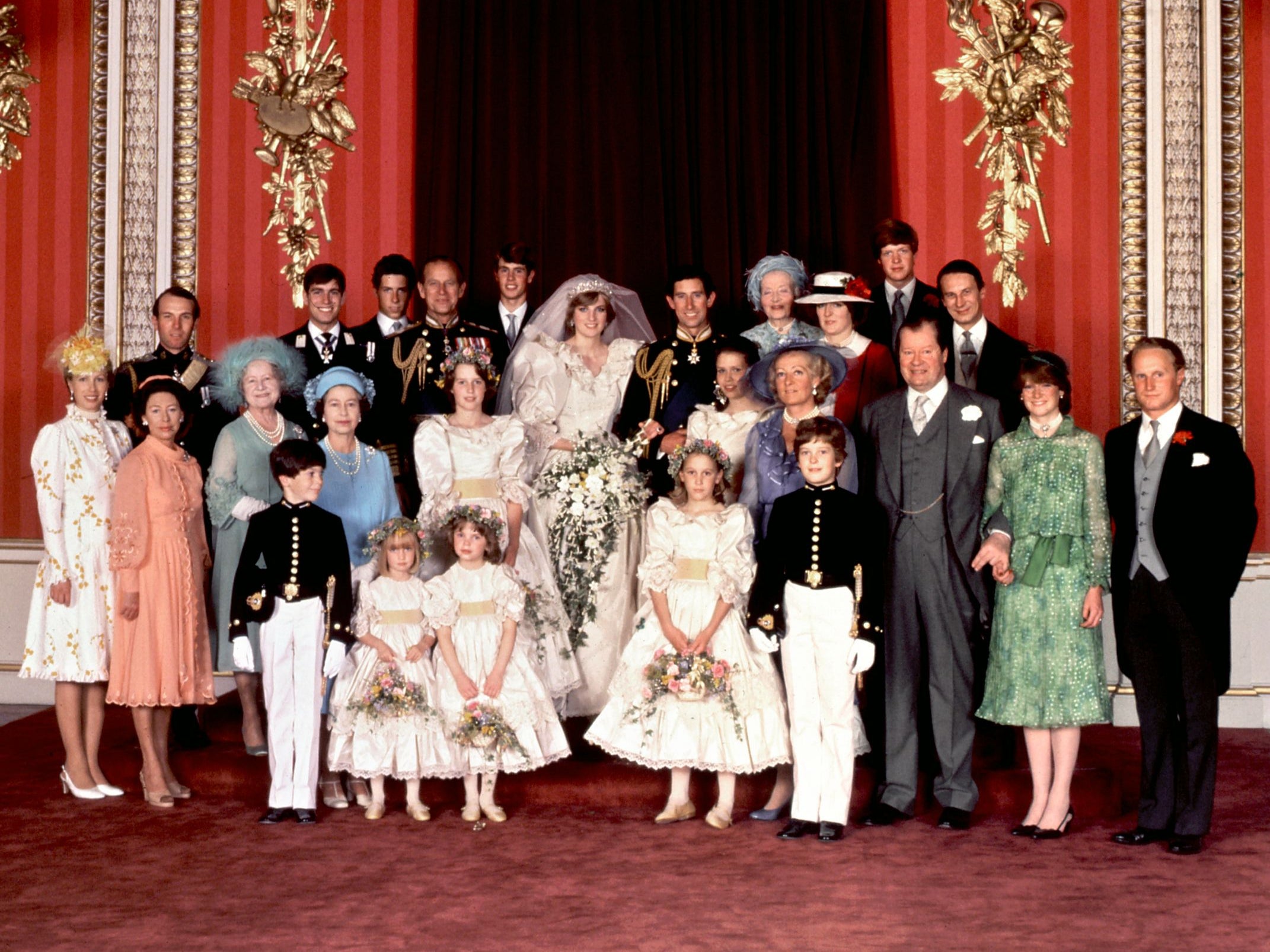 An official family photo taken on 29 July 1981, the wedding day of Prince Charles (C-R) and Lady Diana (C-L), the Princess of Wales