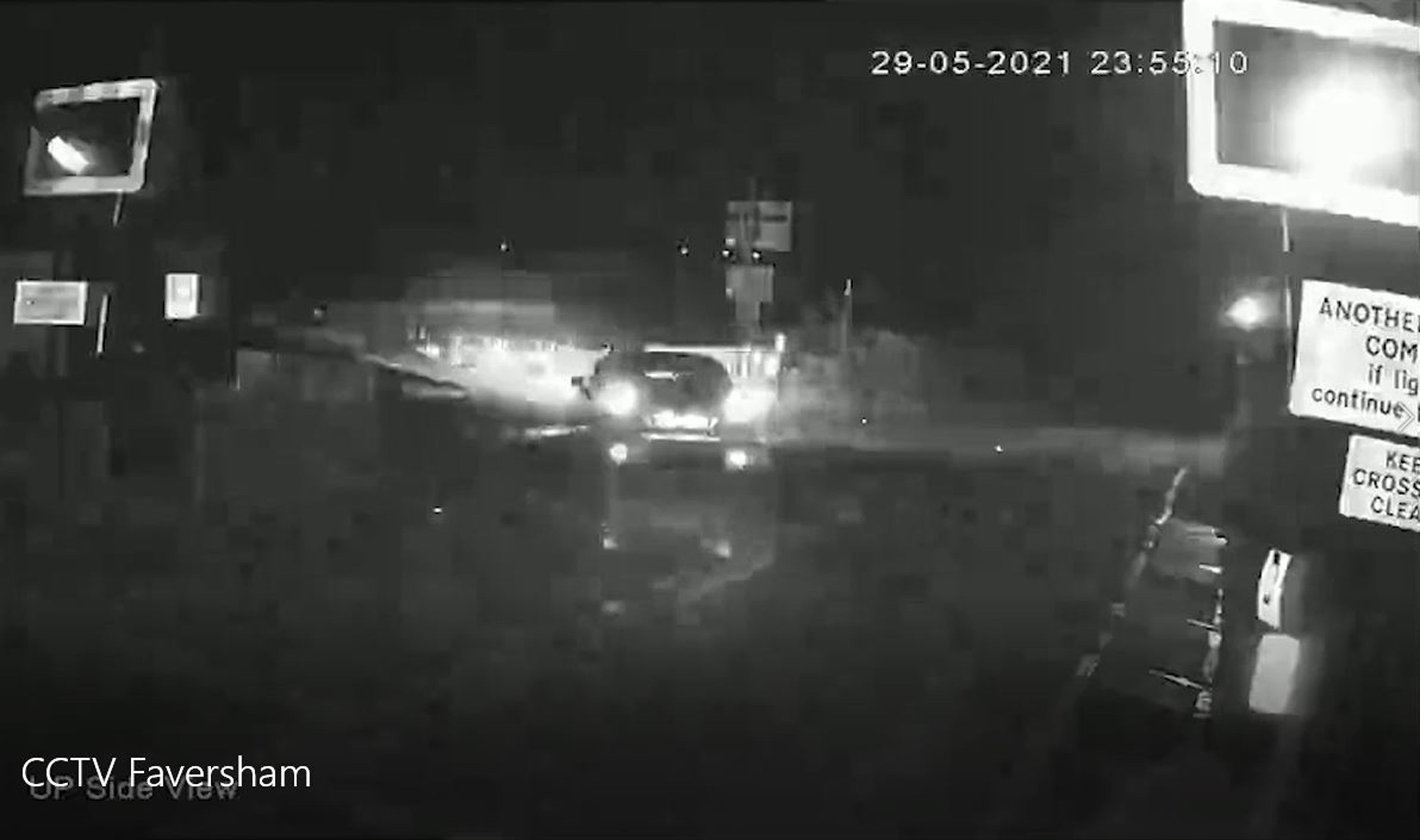 Video grab image dated from CCTV issued by the British Transport Police of drunk driver Tayler Barnham driving on to a level crossing and then on to the tracks near Faversham in Kent (British Transport Police/PA)