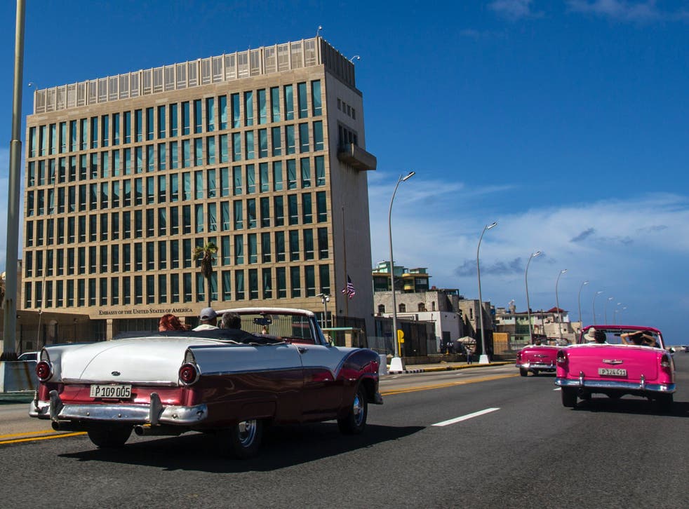 <p>Outside the US embassy in Havana, Cuba</p>