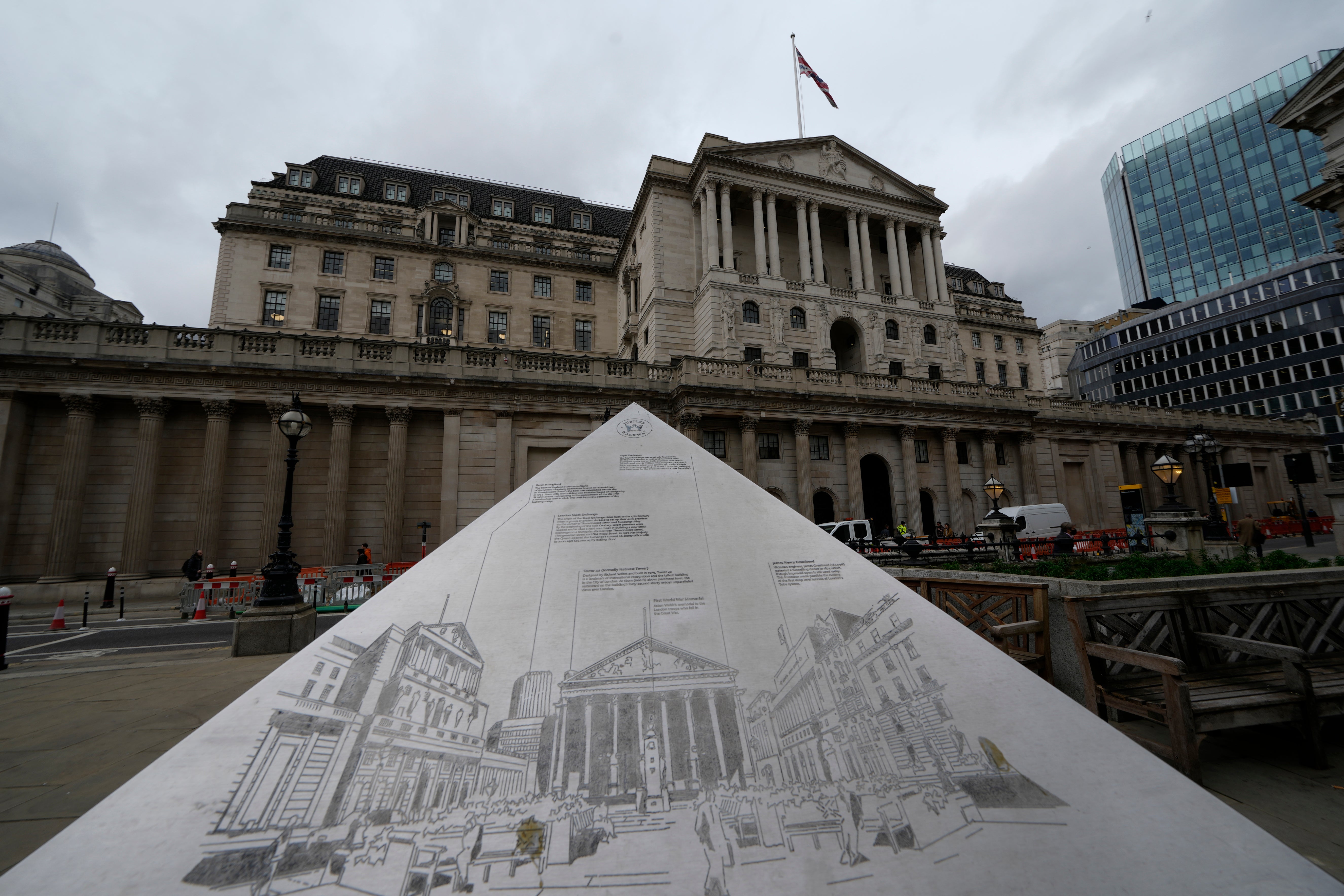 The Bank of England’s Threadneedle Street HQ under grey skies