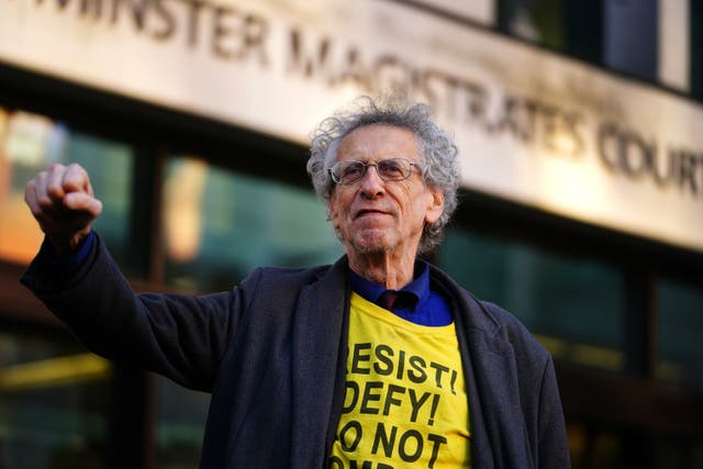 <p>Piers Corbyn arriving at Westminster Magistrates’ Court, London, where he faces a series of charges relating to a breach of lockdown rules  during protests last year. </p>