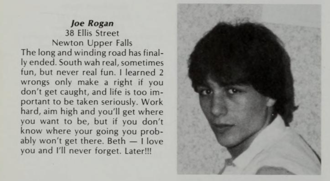 Spotify podcaster Joe Rogan pictured in his high school year book in 1985