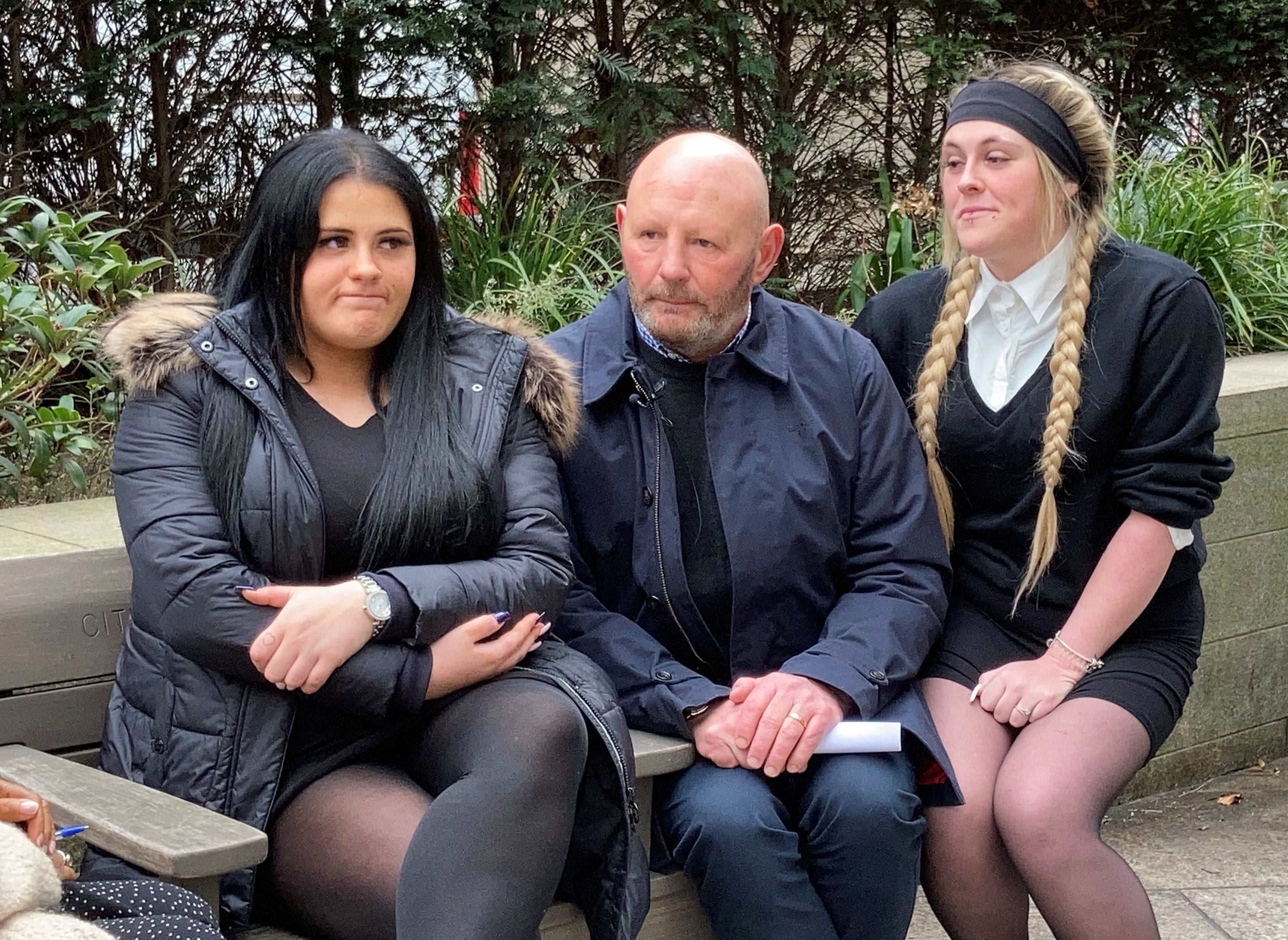 The family of Maria Rawlings (left to right) daughter Charlee Rawlings, father Tony Rawlings and daughter Katie Rawlings, outside the Old Bailey following the sentencing