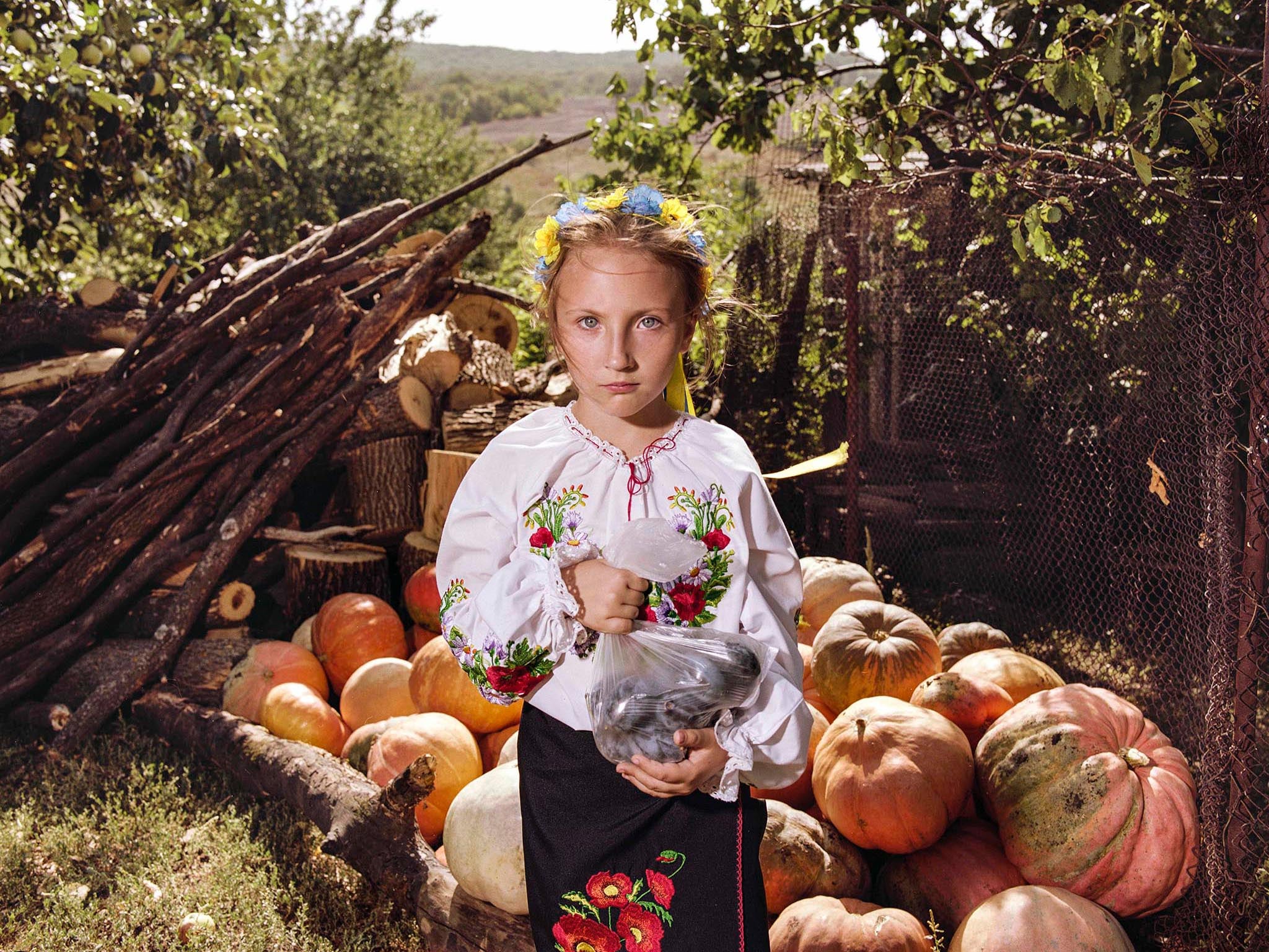 Lina in a national costume, Orihovo-Vasylivka village, Donetsk, 2018